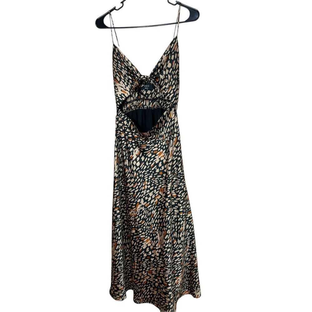 Vici Tie Front‎ Cutout Midi Dress Modern Geometric Cheetah Print Size Small